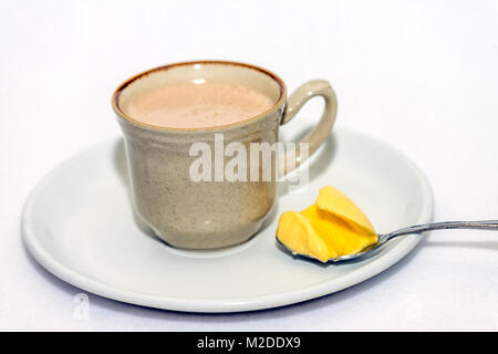 Ketogenic bulletproof coffee with butter for weight loss program and fat intake Stock Photo