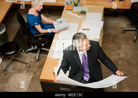 High angle view of architects working in office Stock Photo