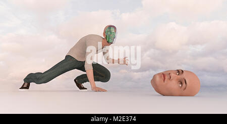 Robot man searching for removable face mask Stock Photo