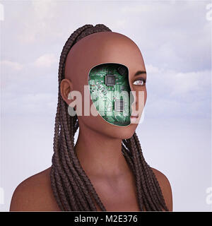 Circuits in face of robot woman Stock Photo