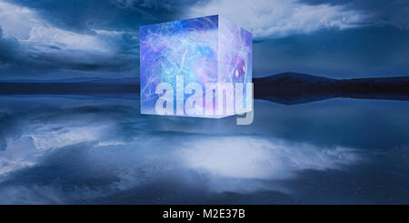 Energy floating in cube in cyberspace Stock Photo