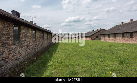 Prisoner Blocks at Birkenau Concentration Camp, Poland Stock Photo