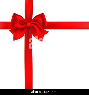 red tied bow and ribbon vector illustration on white. decorative Stock Vector