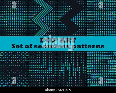 Halftone seamless pattern set, dotted backdrop with heart pop art style. St. Valentine's Day a collection of backgrounds. Vector illustration Stock Vector