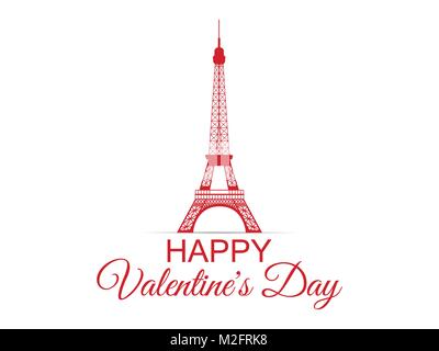 Happy Valentines day eiffel tower on a white background. Vector illustration Stock Vector