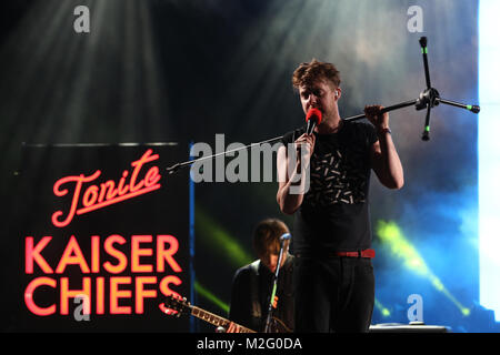 Ricky Wilson and The Kaiser Chiefs perform on the main stage at The Cornbury Music Festival 2017 [Credit:Andy Trevaskis] Stock Photo