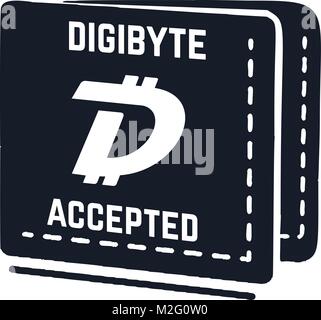 Digibyte digital asset accepted concept. DGB wallet. Vintage hand drawn crypto emblem. Blockchain technology sticker for printing. Stock vector tech illustration isolate on white background Stock Vector