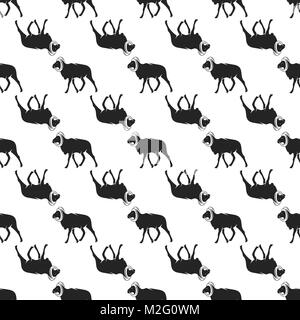 Wild goat pattern. Seamless background illustration with wild animal symbols, elements. Monochrome silhouette design. Stock vector seamless pattern isolated on white Stock Vector