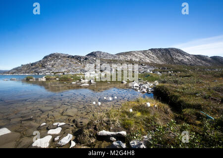 Camp Ataa, Greenland. The Ataa camp is located in northern Greenland at about five hours sailing from Ilulissat, in a beautiful bay that is the ideal  Stock Photo