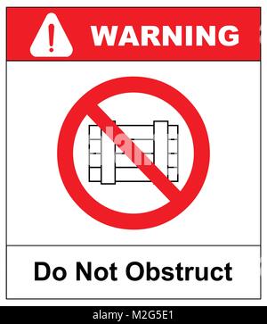 Do not obstruct, prohibition sign. Designated clear area, vector illustration isolated on white. Warning forbidden symbol in red circle. Stock Vector