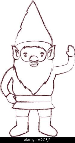 gnome with costume and gesture of greeting in brown blurred silhouette Stock Vector