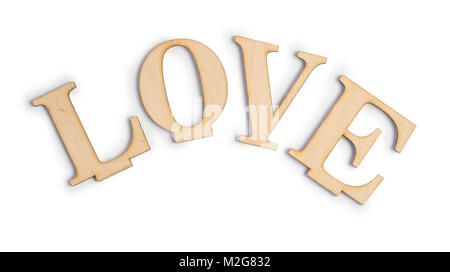 wooden letters love, isolated clipping mask on white background, top view, illustration for valentine's day or wedding