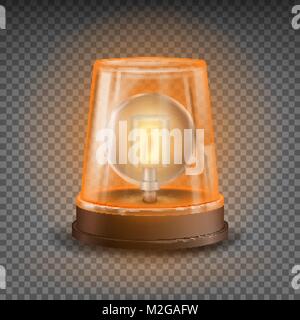 Orange Flasher Siren Vector. 3D Realistic Object. Light Effect. Rotation Beacon. Emergency Flashing Siren. Isolated On Transparent Background Illustration Stock Vector