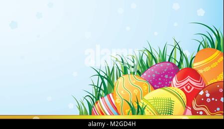 Easter eggs. Easter background with copy space. Stock Vector