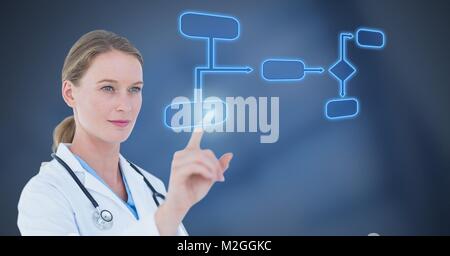 Doctor's hand touching blu wireframe Stock Photo