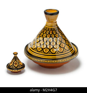 Moroccan handmade decorated large and small tagine isolated  on white background Stock Photo