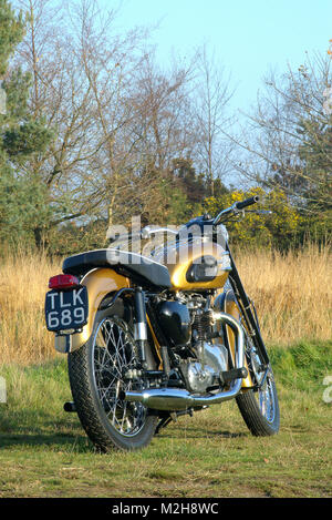 1957 Triumph Thunderbird 650cc finished in metallic Bronze Gold paint. Stock Photo