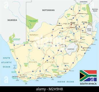 south africa road vector map with flag Stock Vector