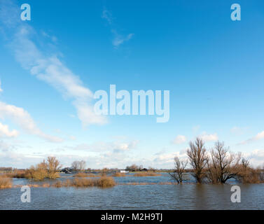 flood plains of river ijssel and ship near Zalk between Kampen and Zwolle in the netherlands Stock Photo