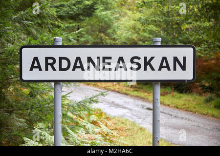 Roadside sign for village of Ardaneaskan on single track forestry road. Ross-shire Stock Photo