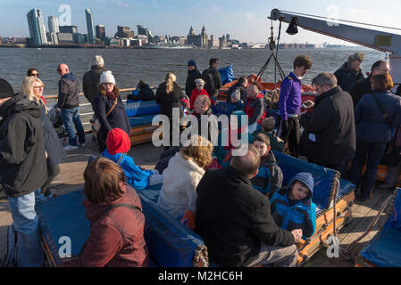 Onboard Mersey ferry pix of crowds. Stock Photo