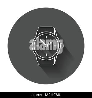 Watch vector icon in line style. Clock flat illustration with long shadow. Stock Vector