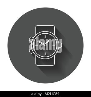 Watch vector icon in line style. Clock flat illustration with long shadow. Stock Vector