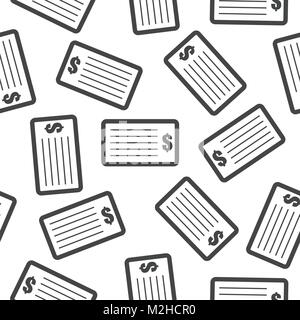 Check money seamless pattern background icon. Flat vector illustration. Check dollar sign symbol pattern. Stock Vector