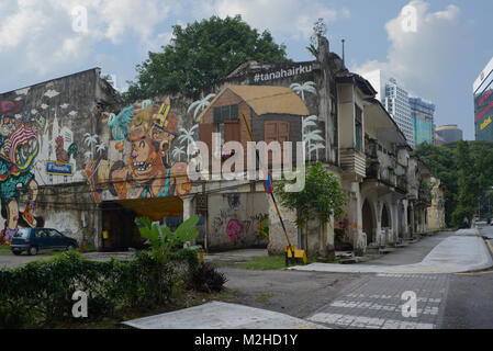 Kuala Lumpur, Malaysia - November 1, 2014: Graffiti on the old houses of colonial style  in Kuala Lumpur Stock Photo