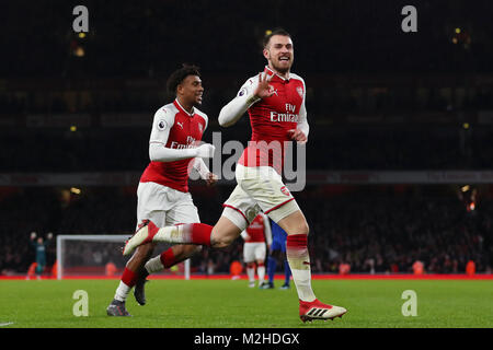 Aaron Ramsey of Arsenal celebrates scoring a goal - Arsenal v Everton, Premier League, Emirates Stadium, London, England - 3rd February 2018.