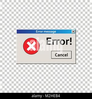 Error warning message. User Interface window. Virus alert illustration. Stock Vector