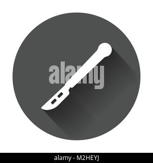 Medical scalpel vector icon. Hospital surgery knife sign illustration on black round background with long shadow. Stock Vector