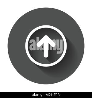 Arrow up vector icon. Forward arrow sign illustration on black round background with long shadow. Stock Vector