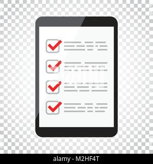 Businessman checklist with tablet. Check list icon flat vector illustration. Simple business concept pictogram. Stock Vector