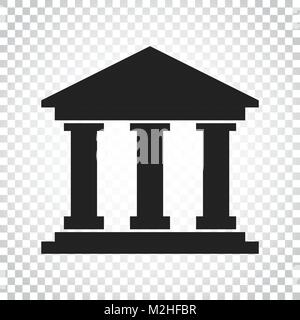 Bank building icon in flat style. Museum vector illustration on isolated background. Simple business concept pictogram. Stock Vector