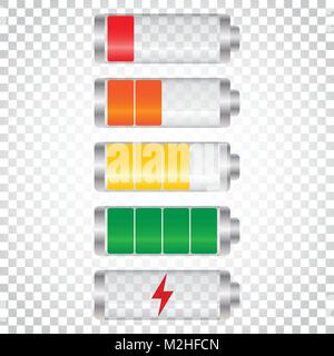 Set of battery charge level indicator. Vector illustration on isolated background. Simple business concept pictogram. Stock Vector