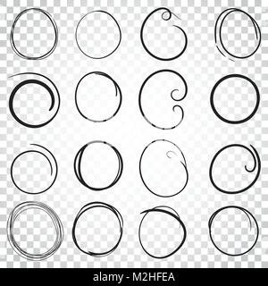 Hand drawn circles icon set. Collection of pencil sketch symbols. Vector illustration on isolated background. Simple business concept pictogram. Stock Vector