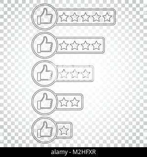 Customer review icon. Thumb up with stars rating vector illustration. Simple business concept pictogram on isolated background. Stock Vector