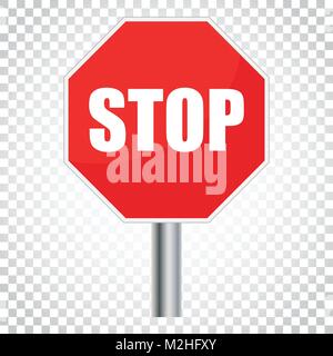 Red stop sign vector icon. Danger symbol vector illustration. Simple business concept pictogram on isolated background. Stock Vector