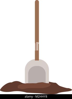 shovel on land in colorful silhouette over white background Stock Vector