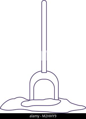 shovel on land in purple contour over white background Stock Vector