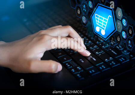 Press enter button on the computer. Key lock security system abstract technology world digital Shopping order transactions on the internet Stock Photo