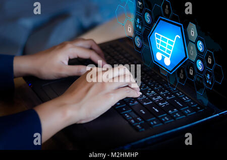 Press enter button on the computer. Key lock security system abstract technology world digital Shopping order transactions on the internet Stock Photo