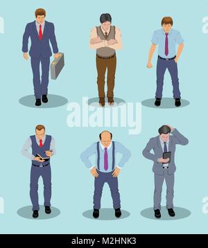 White Collar Worker Businessman. Six businessman object are in different layers and each one can be use without background and others. Stock Vector