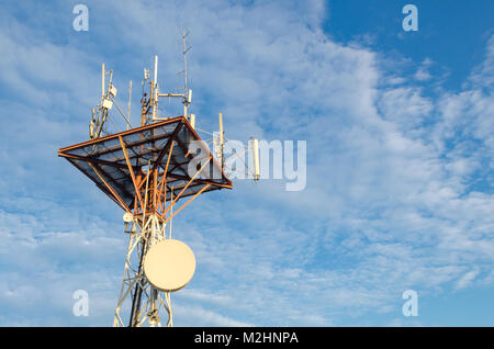 Telecommunication tower antenna In the clear sky Stock Photo