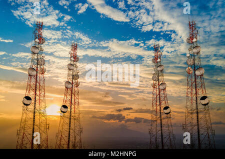 Telecommunication tower antenna in morning sky Evening sky Stock Photo