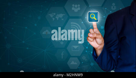 Background Connected Technology pressed with finger Business Stock Photo