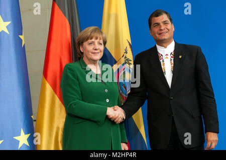Press Conference between German Chancellor Angela Merkel President of Ecuador Rafael Correa Delgado after a bilateral meeting . Stock Photo