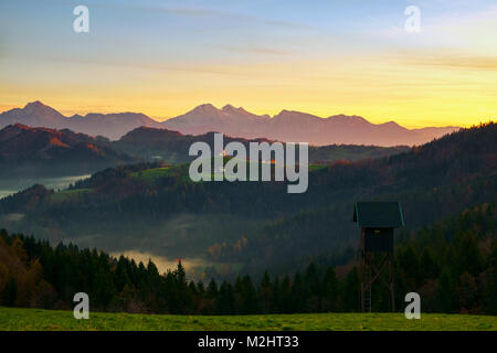 Picturesque church of Sveti Tomaz on the top of the hill in central Slovenia. Stock Photo