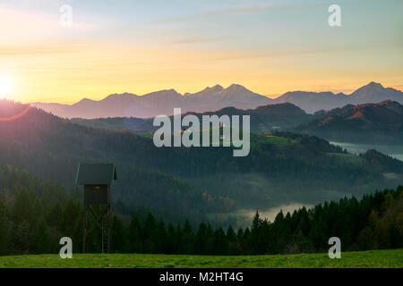 Picturesque church of Sveti Tomaz on the top of the hill in central Slovenia. Stock Photo